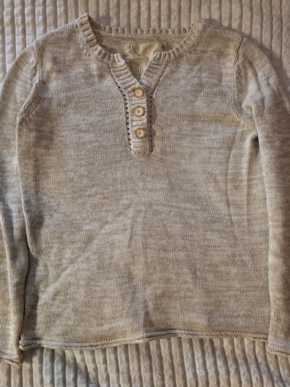 Women's Neutral Cream Henley Knit Top